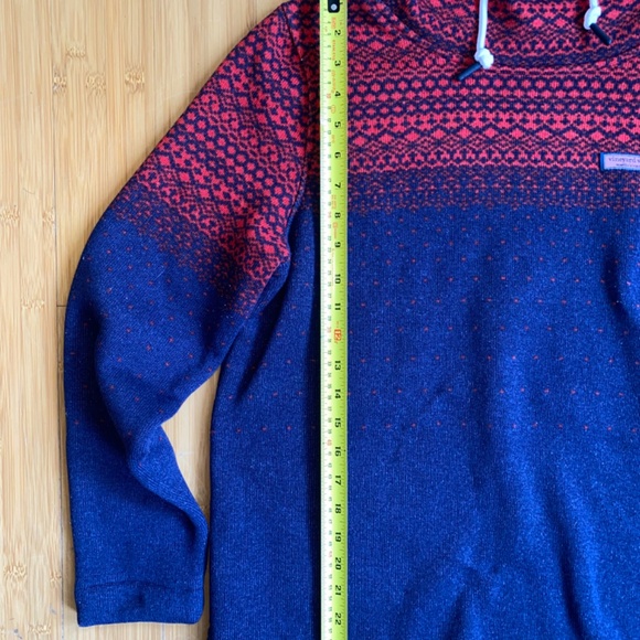 Vineyard Vines Hi Neck Sweater Fleece Womens Medium Blue Red Fair Isle Pullover - Picture 7 of 12